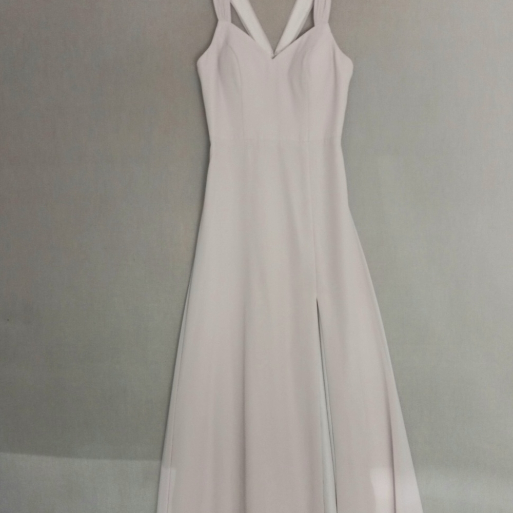 Azazie Ivory V-Neck Maxi Gown with Front Slit Wedding Prom Formal Size 4
